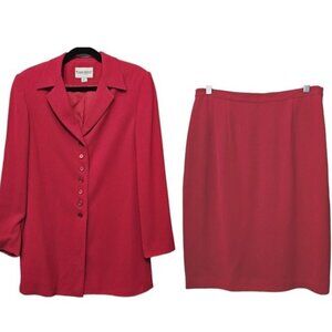 John Meyer Of Norwich Vintage V Neck Button Down Red Blazer And Skirt Set